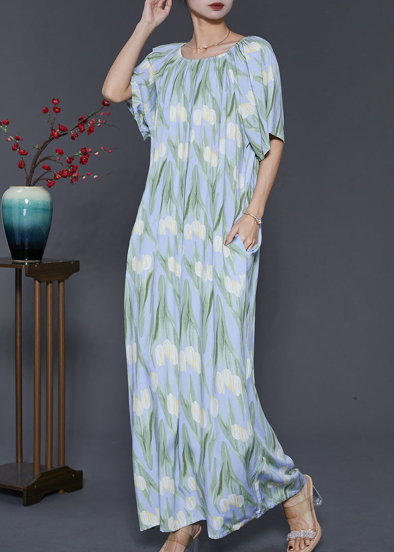 Light Blue Print Cotton Beach Dresses Summer