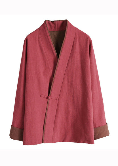 Red V Neck Patchwork Fine Cotton Filled Coats Winter