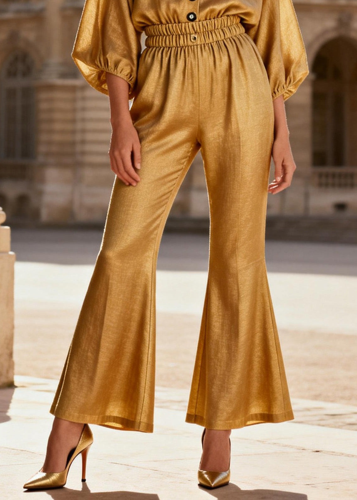 V Neck Patchwork Linen Silk Two Pieces Set Summer