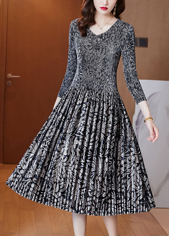 V Neck Print Velour Dresses Spring