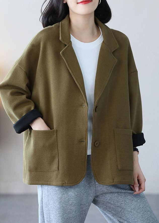 Light Green Notched Collar Pockets Cotton Coats Spring