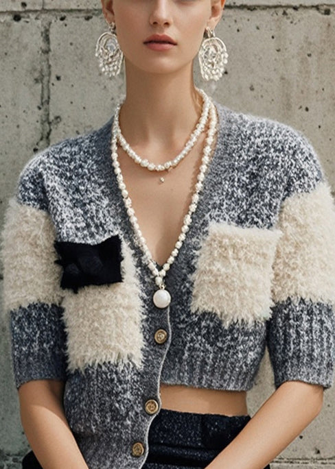 Grey Asymmetrical Patchwork Original Design Knit Tops Fall