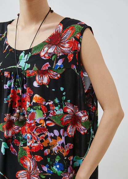 Black Oversized Print Cotton Mid Dress Summer