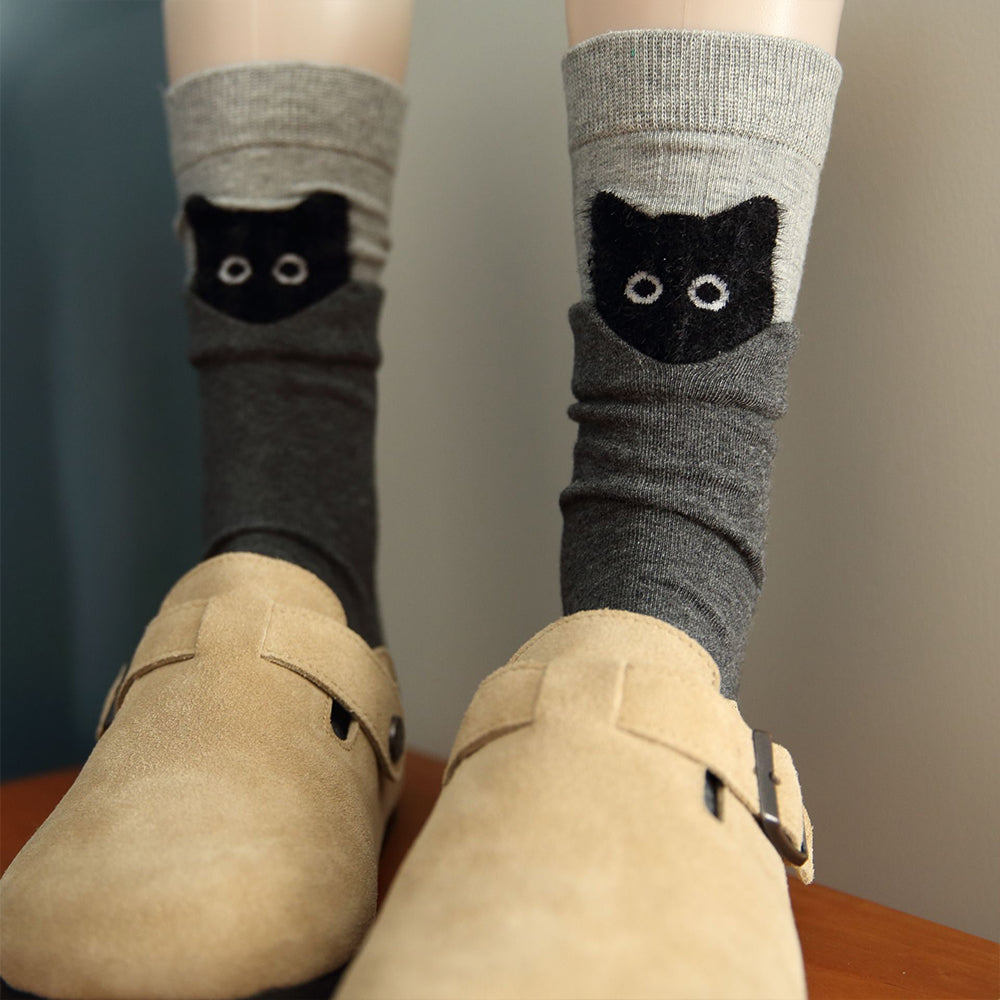 Comstylish Funny Cat Pattern Cozy Knit Mid-calf Socks