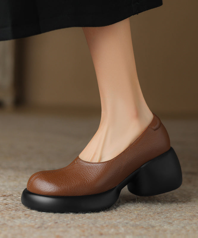 Splicing Chunky Loafers for Brown Sheepskin