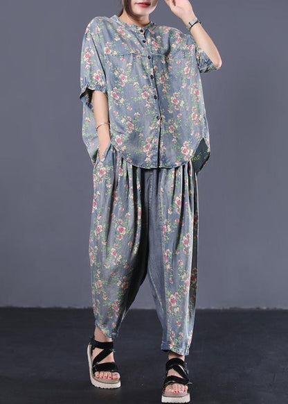 New Loose Small Cinched Tops Denim Two Pieces