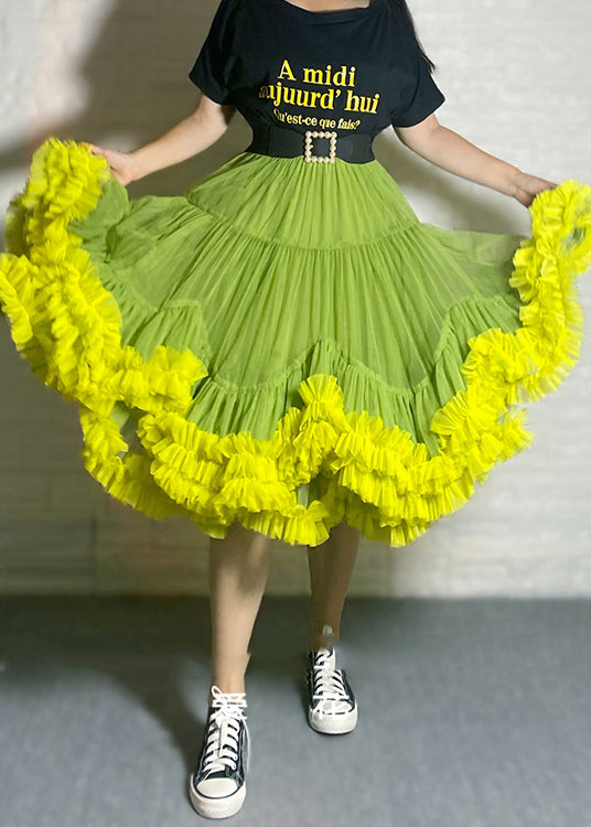 Orange Ruffled Patchwork Tulle Skirts Summer