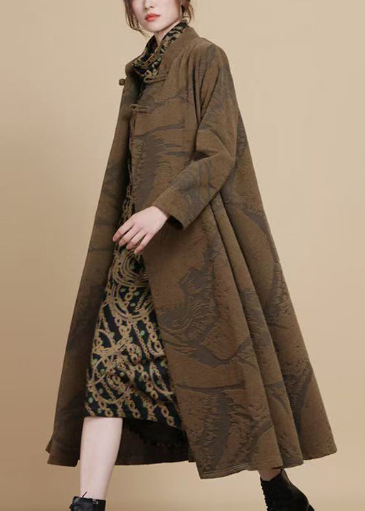 Coffee Button Pockets Chenille Long Coats Winter