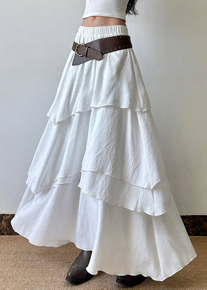 White Layered Elastic Waist Cotton Skirts Summer