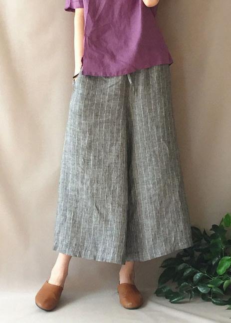 French Summer Pants Gray Striped Fabrics Pockets Pant