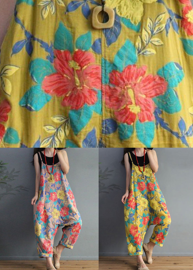 Yellow Print High Waist Cotton Jumpsuit Sleeveless