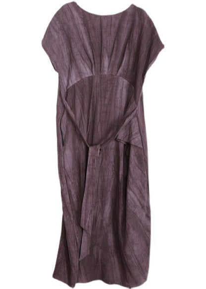 Purple Pockets Linen Batwing Sleeve Summer Robe Dresses