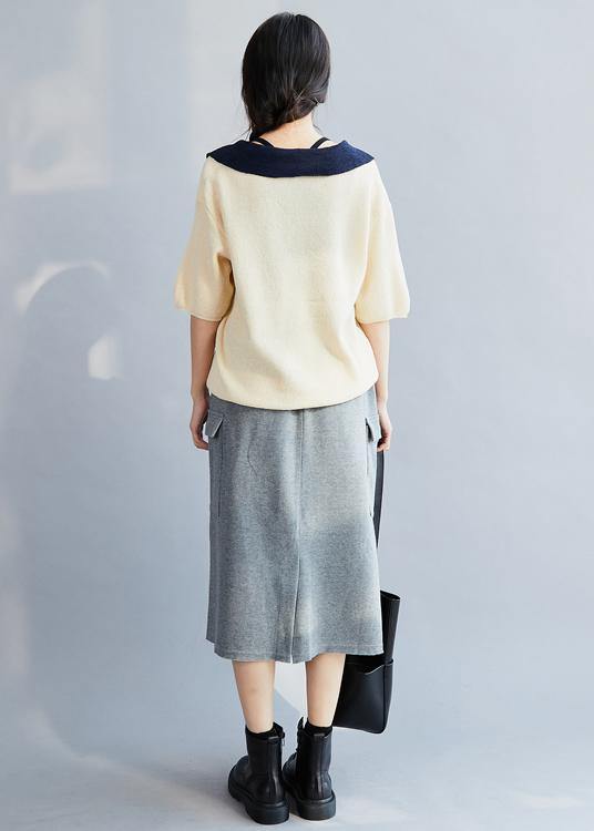 White Cotton Crane Tops Polo Collar Oversized Patchwork Tops