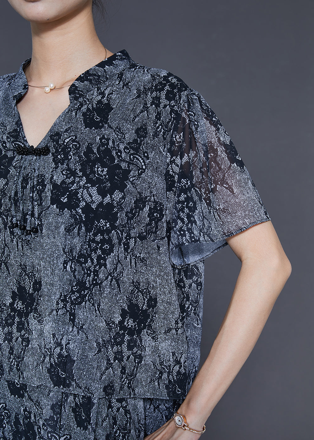 Diy Grey V Neck Tie Dye Chiffon Dress Summer