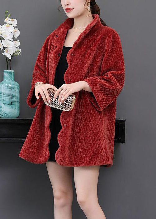 Watermelon Red Oversized Thick Cashmere Jackets Winter