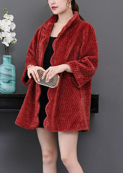 Watermelon Red Oversized Thick Cashmere Jackets Winter