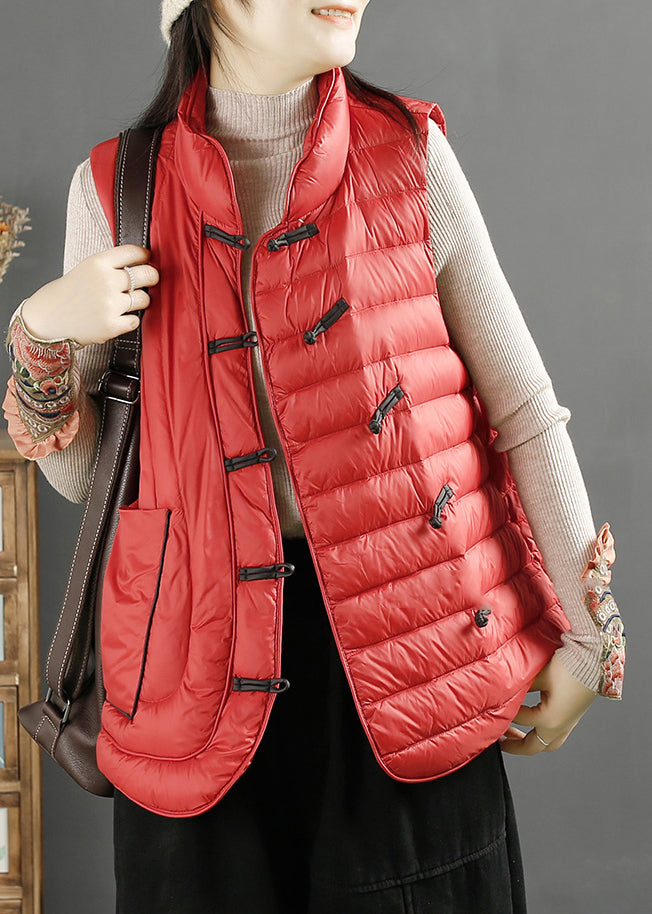 Red Chinese Button Warm Duck Down Filled Witner Vest