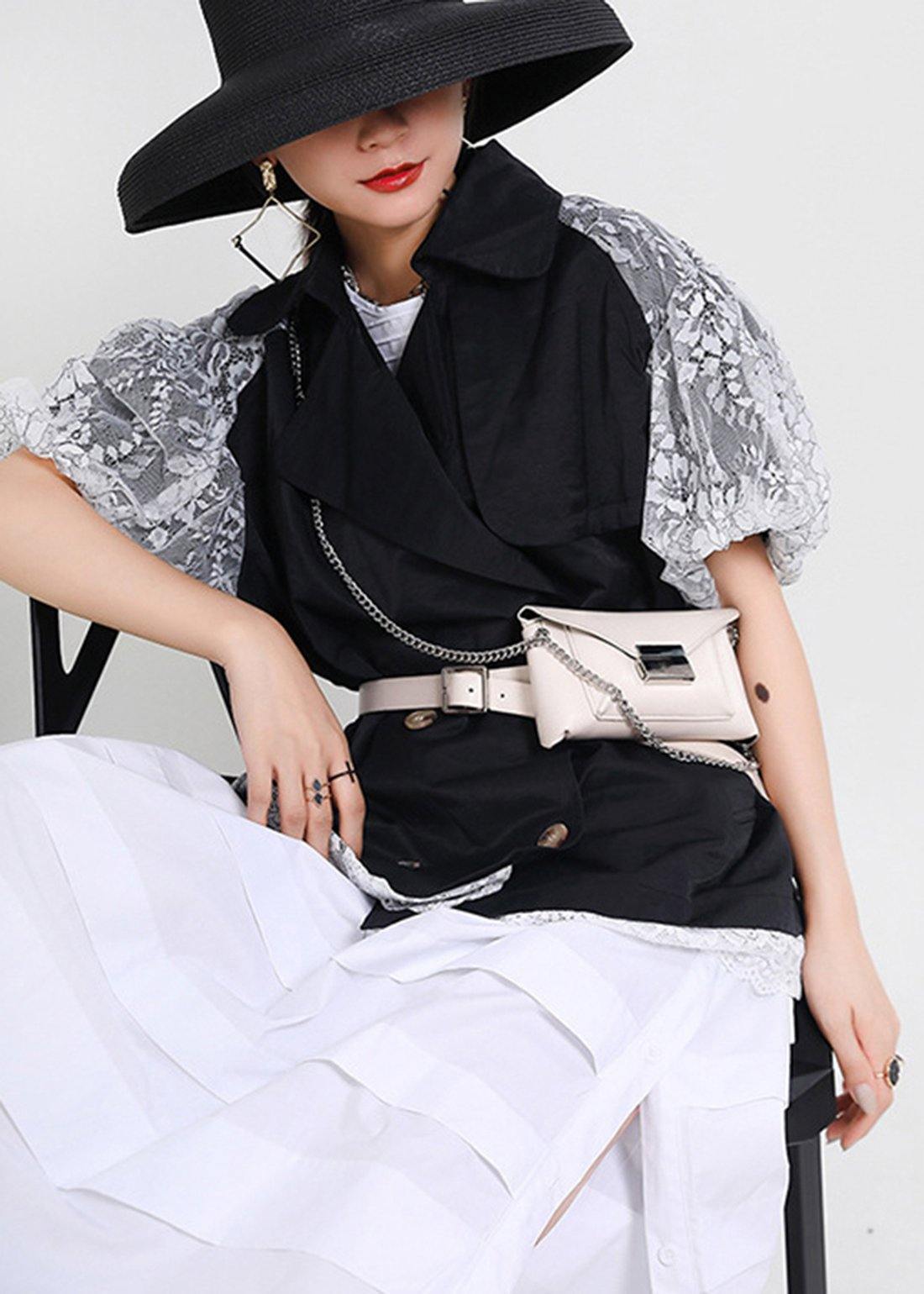 Black Patchwork Lace Button Jacket Summer