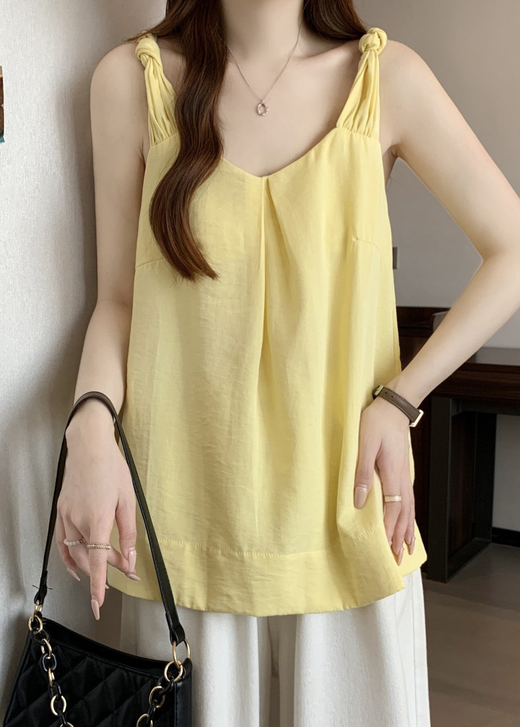 Yellow V Neck Cotton Tank Sleeveless