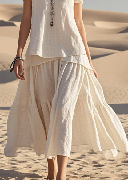 Diy White Asymmetrical Design Cotton Ankle Dress Summer