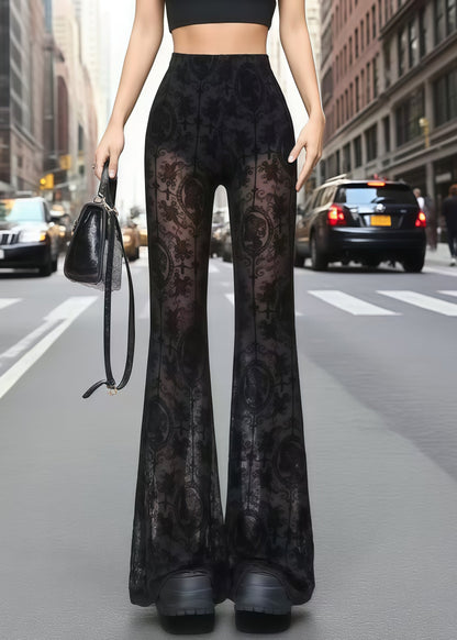 Black Hollow Out Lace Flare Bottoms Summer