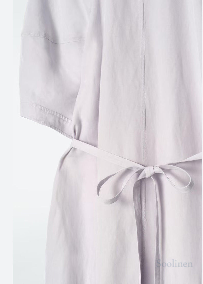 White Tie Neck Cotton Tunic Dress Summer