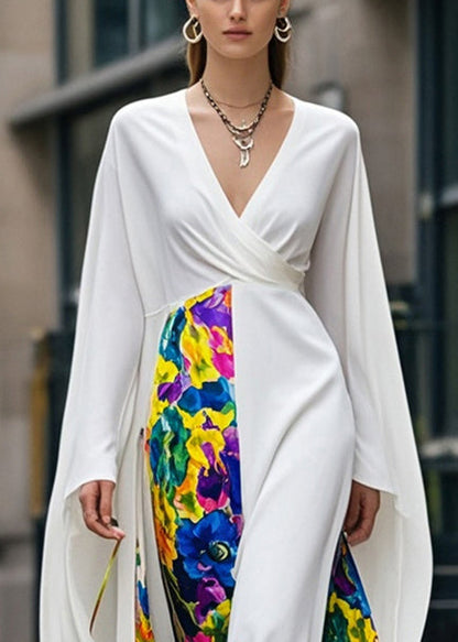 Diy White Asymmetrical Patchwork Chiffon Maxi Dresses Fall
