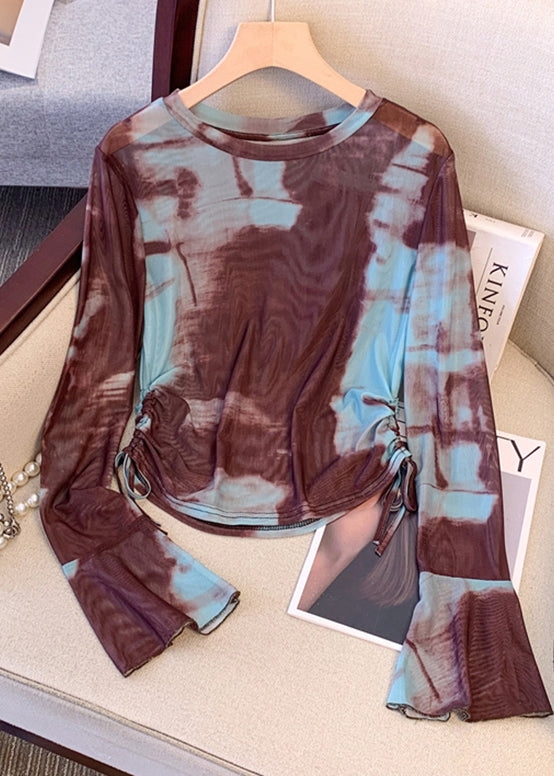 Rose Tie Dye Drawstring Knit Upf 50+ Tops Summer