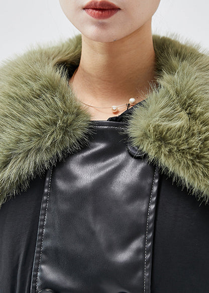 Black Fur Collar Patchwork Fine Cotton Filled Witner Coats