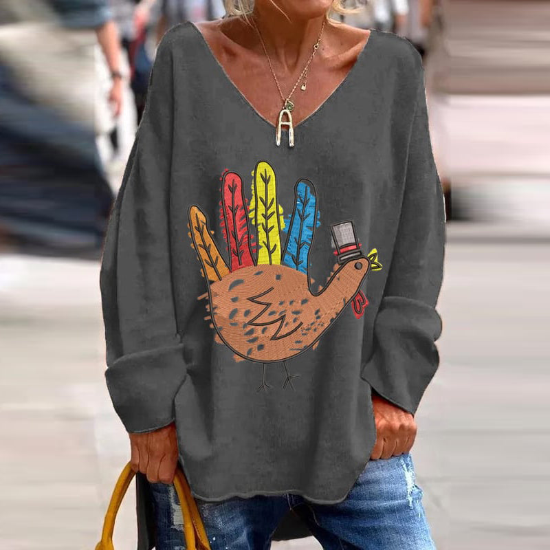 Grateful Home Handmade Turkey Print Women's Long Sleeve T-Shirt artswardrobe