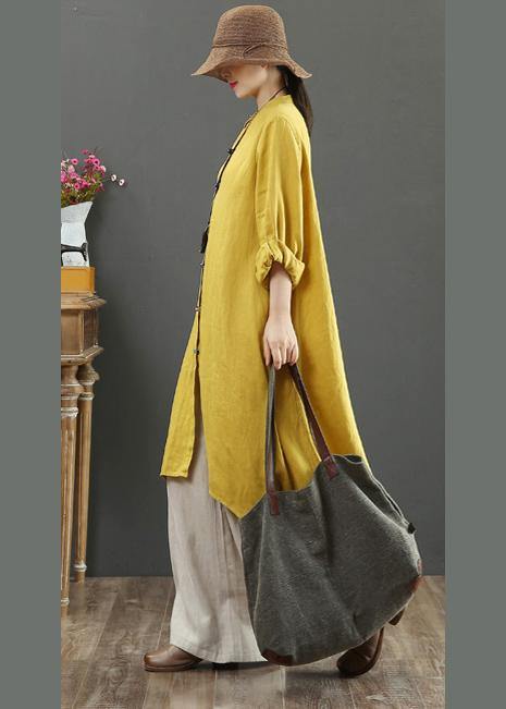 Art Yellow Blouses for Stand Collar Asymmetric Spring Top