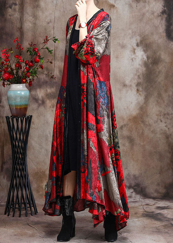 Red Retro Print Patchwork Fall Dress