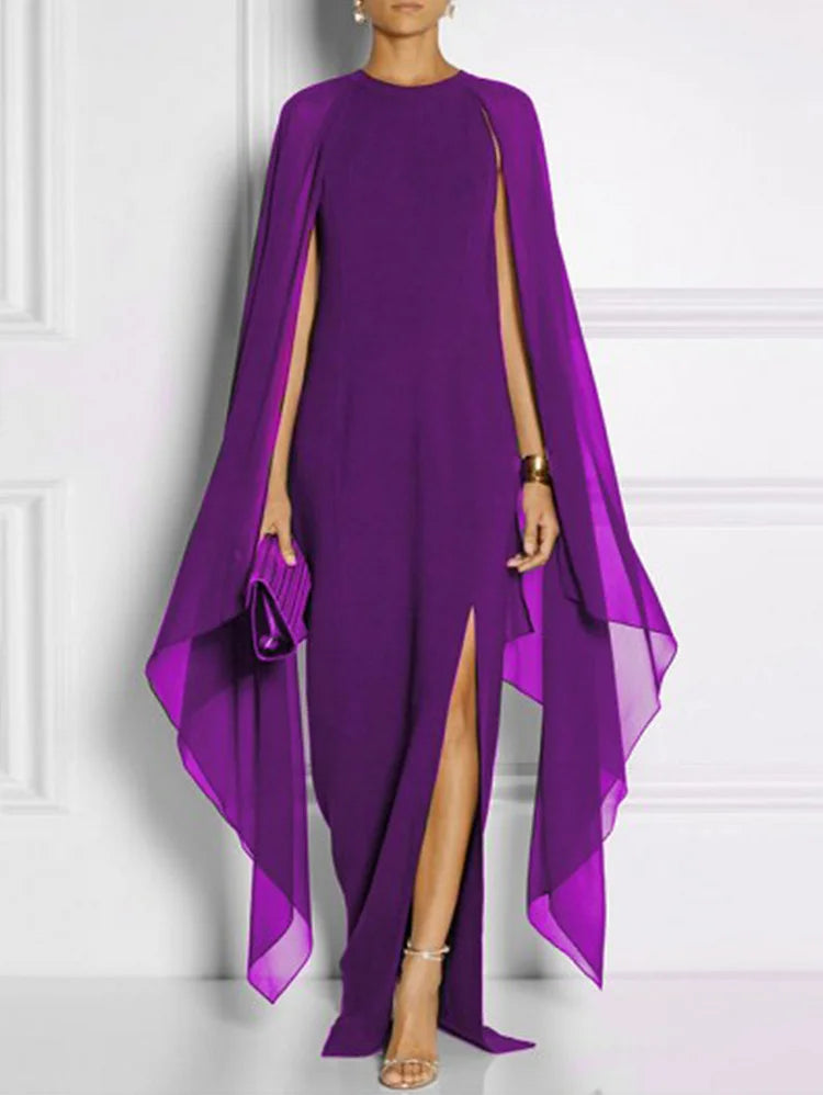 Thigh Split Hem Cloak Sleeve Maxi Dress Summer
