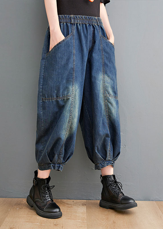 Blue High Waist Pockets Lantern Fall Pants