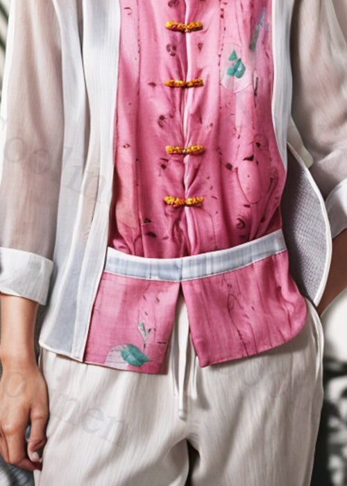Loose White Button Patchwork Cotton Blouses Fall