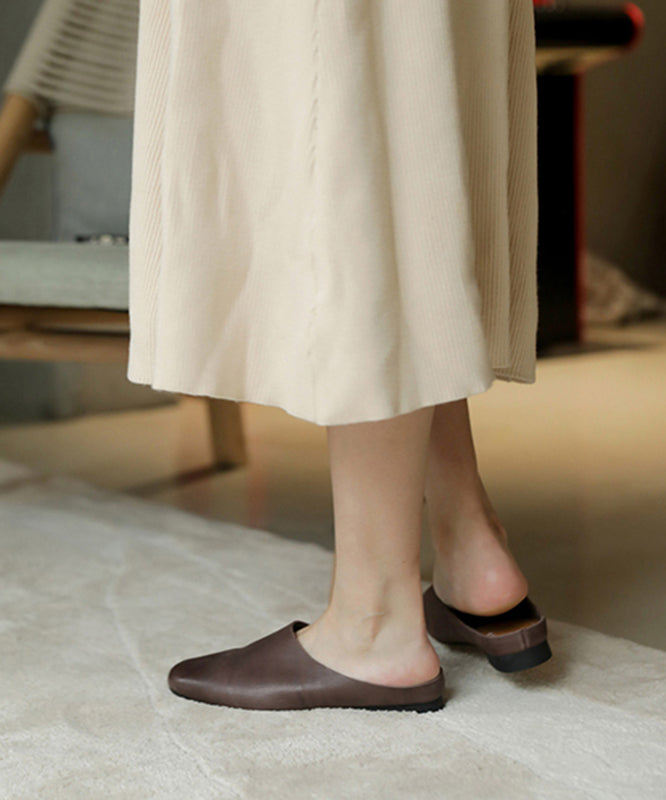 Boutique Beige Cowhide Leather Upper Slide Sandals for