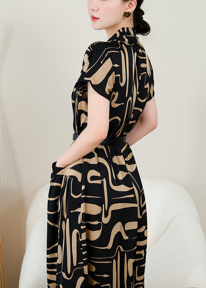 Black Print Silm Fit Chiffon Dress Summer