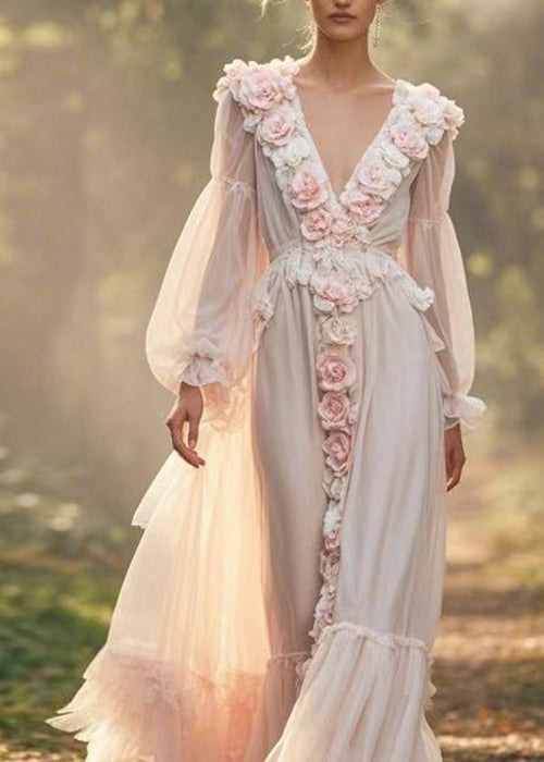 Style V Neck Decorated Wrinkled Patchwork Chiffon Dresses Spring