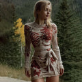 Comstylish Women's Halloween Bandage Design Mini Round Neck Dress