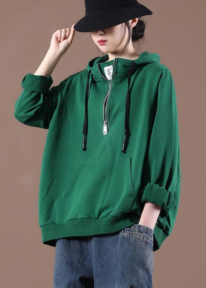 Green Art Drawstring Autumn Tops