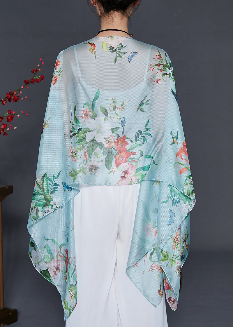 Diy Green Oversized Print Chiffon Upf 50+ Tops Summer