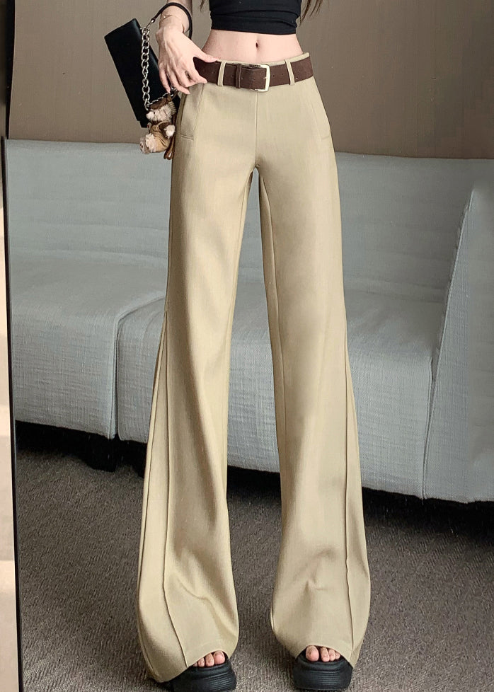 Khaki Pockets Patchwork High Waist Wide Leg Pants Spring