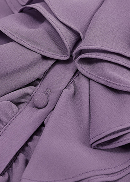 Purple Ruffled Chiffon Shirt Bracelet Sleeve