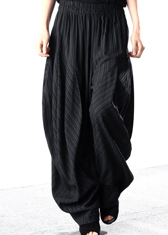 Style Black Striped Patchwork Cotton Lantern Pants Spring