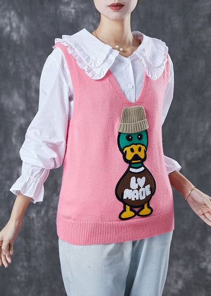 Handmade Pink Donald Duck Knit Vest and Skirt Two Piece Set Outfits Spring