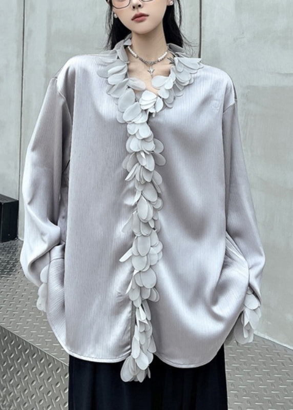French Grey V Neck Shirts Fall