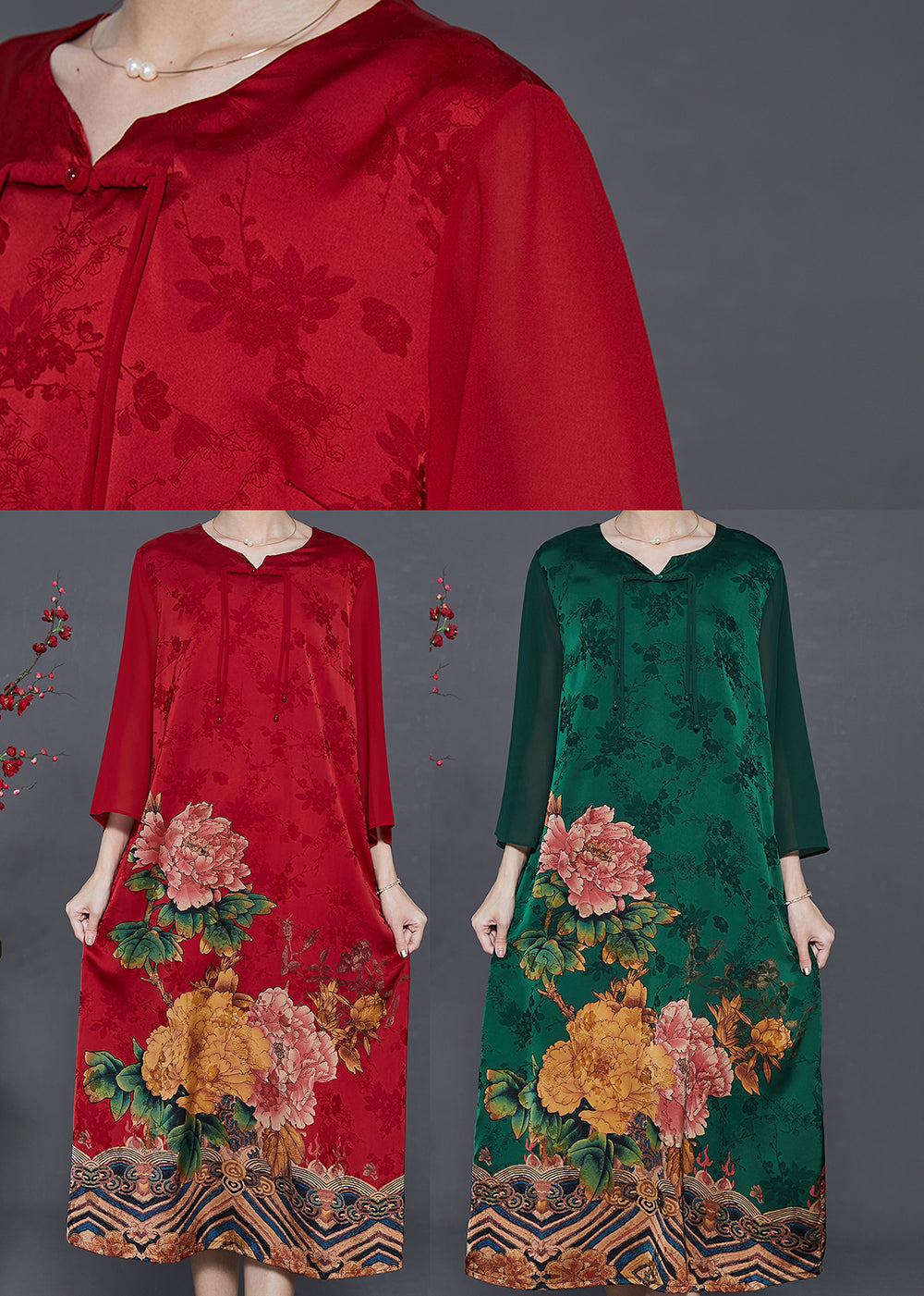 Red Tasseled Print Silk Oriental Dresses Summer
