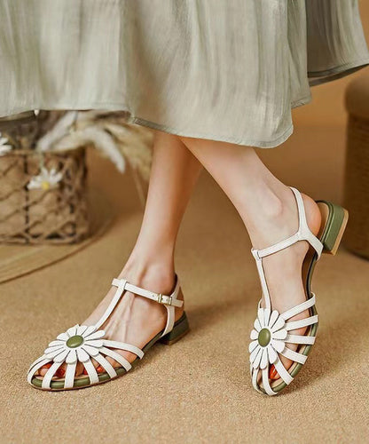 Hollow Out Soft Splicing Flat Sandals Yellow Faux Leather
