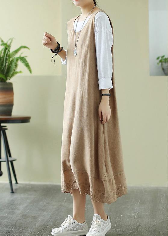 Loose O Neck Sleeveless Spring Clothes Sewing Nude Dresses