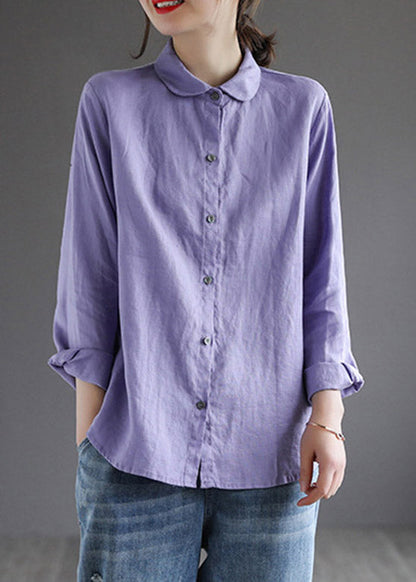 Purple Peter Pan Collar Button Shirt Long Sleeve